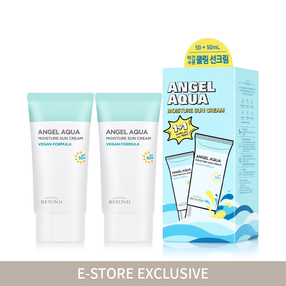 BEYOND Angel Aqua Moisture Sun Cream SPF50+ (1+1) [50ml + 50ml] - Sun UV Rays Protection with Skin Cooling and Moisturizing Effect